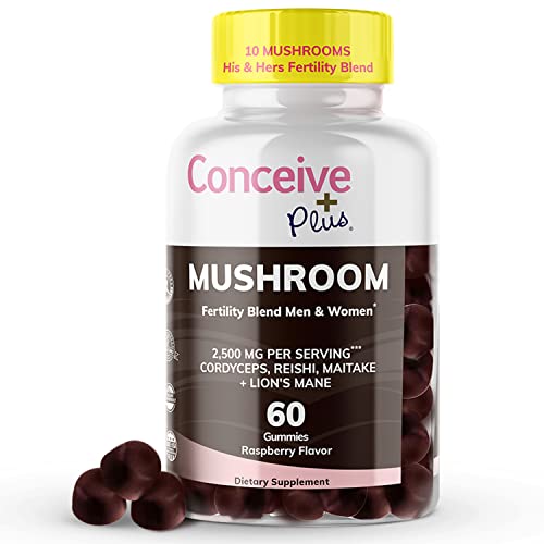 Conceive Plus Mushroom Gummies - 2500Mg Strength, 10:1 Mushroom Complex Supplement, Lions Mane, Ashwagandha, Bladderwrack, Fertility Support, Non-Gmo, 60 Count 30 Day Supply #TOP7