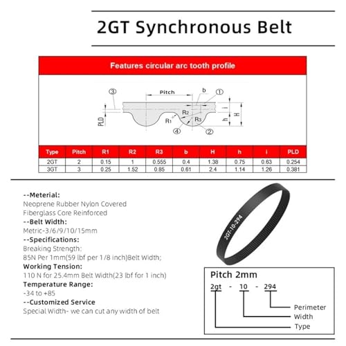 Courroie distribution 2GT 810mm synchrone contre le ghosting en impression 3D - 4