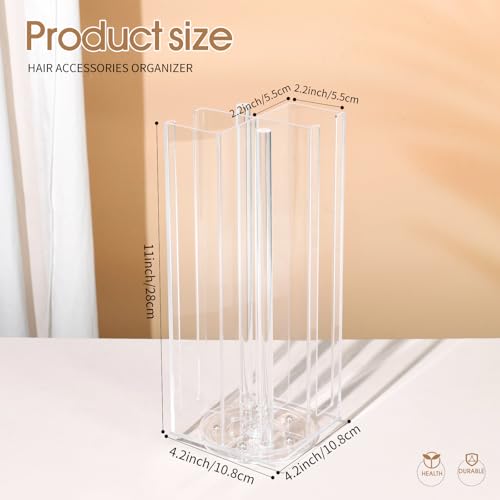 MOFASVIGI Acryl-Haargummi Halter，Haarspangen Aufbewahrung, 360° Drehbarer Haargummi Ständer für Haargummis, 4-Stufiger Haarklammer Organizer für Armbänder, Armreifen und Uhren, 28 x 11 x 11 cm