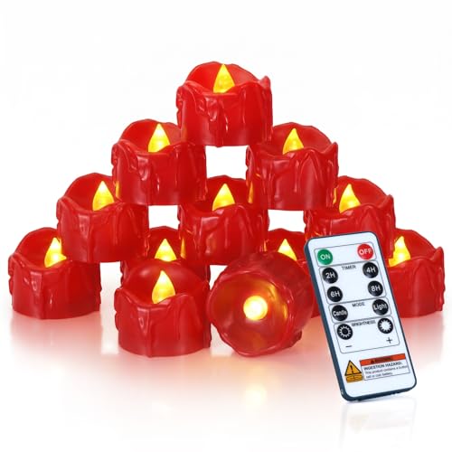 Image of Homemory 24-Pack Red Remote Flameless Battery Tea Light Candles, 400+Hrs