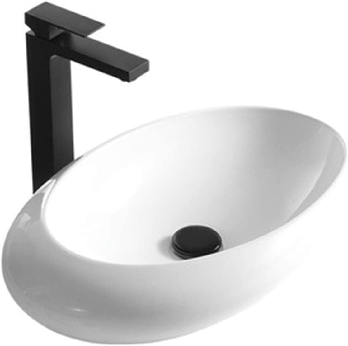 WOTZOV Ceramic Bathroom Sink Countertop Basin, Bathroom Basin - Vessel Sink, Top Ceramic Basin Sink Design Oval,48.5x30x14cm
