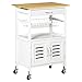 HOMCOM Carrito de Cocina con Ruedas Carro de Almacenamiento Multiuso con Encimera de Bambú Cajón Cesta Metálica y Armario de 2 Puertas de Persiana 58x37x83 cm Blanco