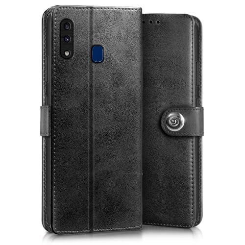 Image of WOW IMAGINE Shock Proof Flip Cover Back Case for Samsung Galaxy A20 | A30 | M10s (Magnetic Button Flip Case | Wallet Pockets & Stand | Leather Finish | Haze Black)