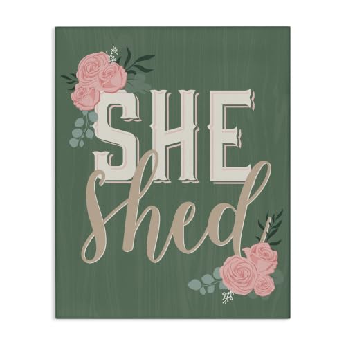 Stupell Industries 'She Shed Floral Pink Rose Calligraphy Sign'| Canvas Art