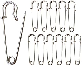Redamancy Large Safety Pins, Strong Blanket Pins, 12 Pcs Heavy Duty Blanket Pins, 2.5 inch/63 mm Kilt Pins, Stainless Steel Large Safety Pins for Clothes Blankets Crafts Skirts Kilts Brooch Making