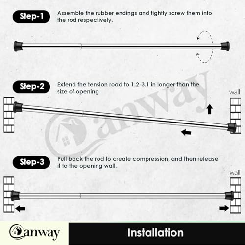 Image of Canway (80-140 CM) Adjustable Curtain Rod Without Drilling Black-Silver | Bathroom & Shower Curtain Rod | Heavy Duty Tension Curtain Rod for Bathroom, Window & Kitchen