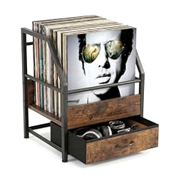 Vinyl Record Storage with Fabric Drawer, Vinyl Record Box Case Crate, Record Album Holder, Desktop Metal & Wooden LP Record Crate (Art Deco) - Les Beatles, Paul McCartney, John Lennon, RIngo Starr, George Harrison
