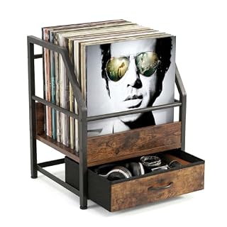 Vinyl Record Storage with Fabric Drawer, Vinyl Record Box Case Crate, Record Album Holder, Desktop Metal & Wooden LP Record Crate (Art Deco) - Les Beatles, Paul McCartney, John Lennon, RIngo Starr, George Harrison