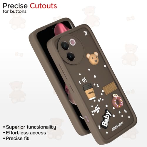 Image of Pikkme Back Cover for Vivo V30e 5G | Cute Fun Cartoon 3D Bear Silicone Full Body Protection Bumper Cover (Brown)