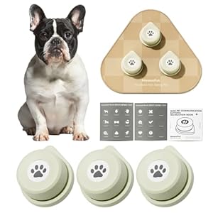 MEWOOFUN Dog Buttons for Communication Starter Pack, Dog Training Talking Buttons Set Recordable Cat Dog Speaking Buttons with Mat & Training Manual & Stickers(3 Packs-Grey)