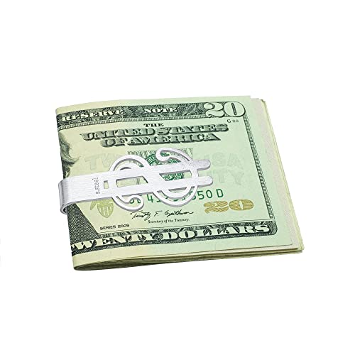 Bling Jewelry Personalized Engravable Dollar Sign Large Wide Strong $ Men Money Clip Card Holder for Men Teens Father Brushed Silver Tone Stainless Steel Customizable3