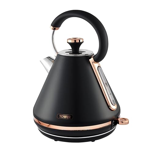 Tower T10044RG Cavaletto Pyramid Kettle with Fast Boil Detachable Filter 1.7 Litre 3000 W Black and Rose Gold