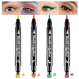 BINGBRUSH 4Pcs Double-head Liquid Stamp Eyeliner Pencil, 5 in 1 Green Flowers Red Heart Orange Moon
