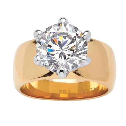 PalmBeach Yellow Gold-plated Round Cubic Zirconia Solitaire Engagement Ring Sizes 5-10