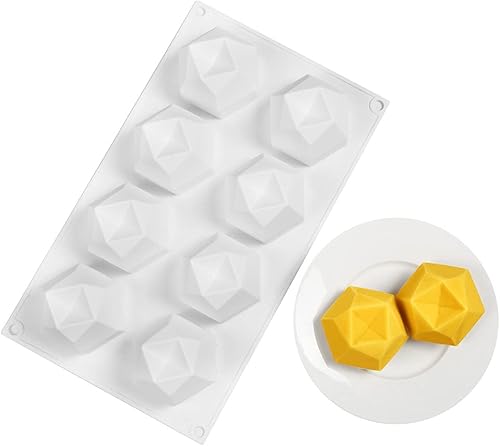 Miniatura 5 de Molde de silicona poligonal de 8 cavidades de diamante para tartas de postre francés, bandeja de pastelería, molde de vela, magdalena, herramientas