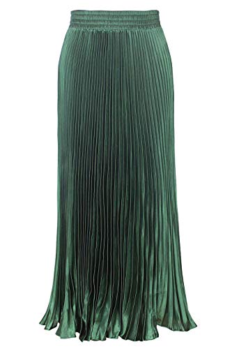 ebossy Women's Boho Satin Metallic Pleated Accordion Skirts Elast...