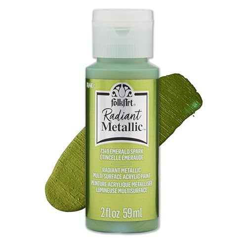 FolkArt Radiant Metallic Multi-Surface Acrylic Craft Paint, Emerald Spark, 2 fl oz