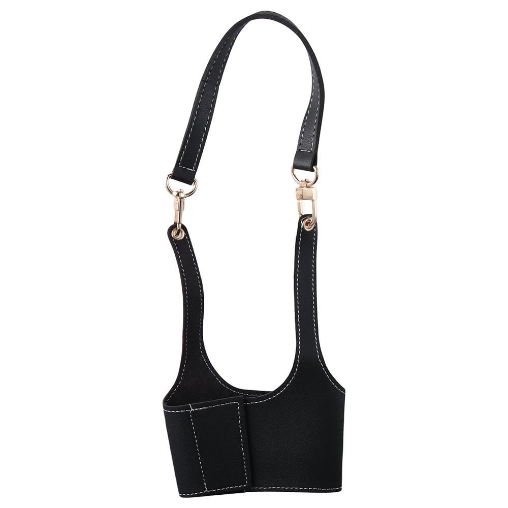 Beverage Portable Travel PU Black Packing Handle Cup Bag Water Cup Bag Leather Cup Holder Tumbler Carrier Pouch(Black)