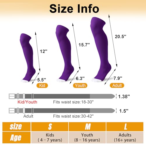 Image of XZQTIVE Baseball Socks and Belt Combo,Over the Knee Softball Socks and Belt,Knee High Football Socks for Kids Youth Adults