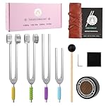 Tuning Forks for Healing Set, 128Hz, 136Hz, 256Hz, 384Hz with Activator, Chakra Sound Therapy Music Tuning Instruments for Stress & Sleep/Yoga/Meditation with Anti-Slip Sponge & Pouch