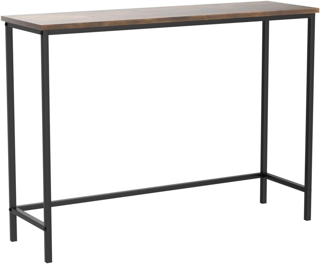 Industrial Brown Metal and Glass Console Table with Storage