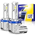 AUTOONE H11 H9 H8 LED Bulbs 6000K White Fanless Mini Size Halogen H11 H16 Fog Light Replacement, Canbus Ready Direct Fit, Pack of 2