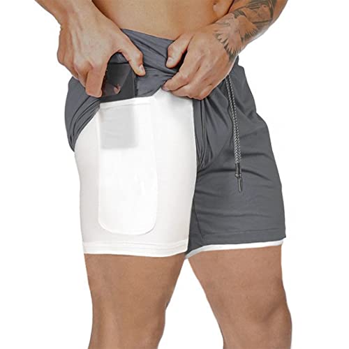 Xdsp Pantalón Corto Para Hombre,Pantalones Cortos Deportivos Para Correr 2 En 1 Con Compresión Interna Y Bolsillo Para Hombres Gris, L Xdsp Pantalón Corto Para Hombre,Pantalones Cortos Deportivos Para Correr 2 En 1 Con Compresión Interna Y Bolsillo Para Hombres Gris, L