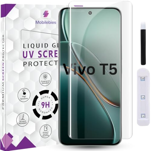 Image of Premium HD+ UV Tempered Glass Screen Protector For Vivo T5 5G (6.83 Inch, Pack of 1) Full Adhesive UV Curved Screen Protector Case Friendly HD Clarity with installation kit & Guide