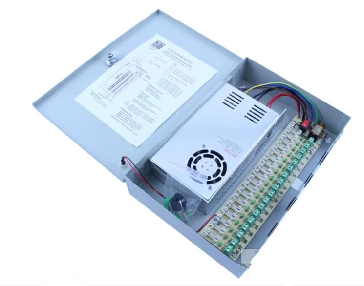 SQUADO Alimentatore per Telecamere CCTV, 12V 10A, 9 Uscite, Stabilizzato, Scatola di Alimentazione 12V 10A 220v A22