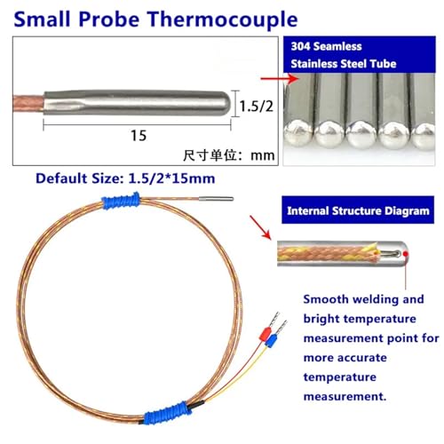 Termopar tipo K para sensor temperatura industrial de sonda cable 1m 3