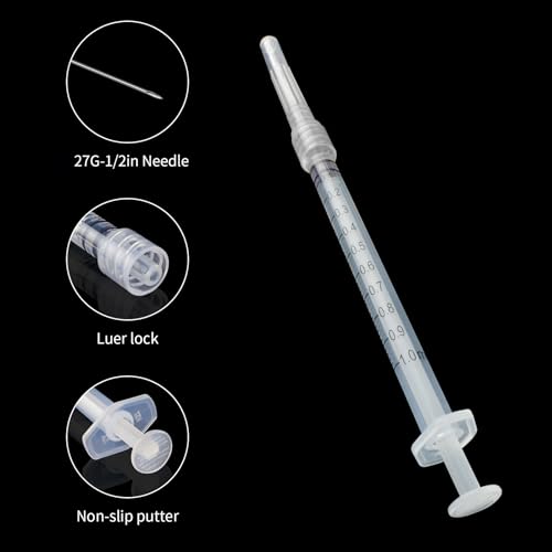 1ml Syringes with 27Ga 1/2Inch Needle, Individual Package, Each Individually Wrapped-Pack of 100