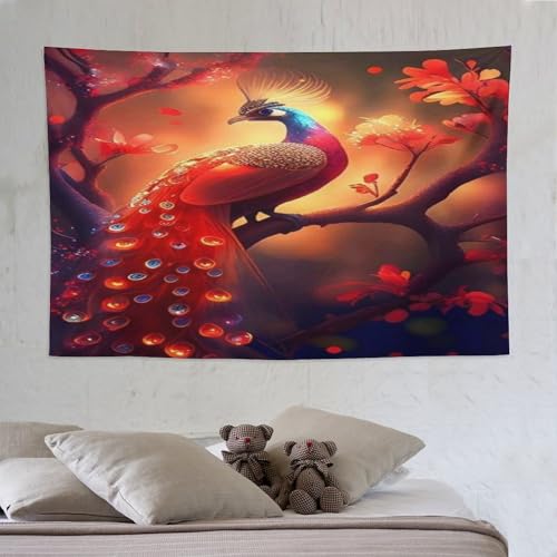 Tenture murale paon pour habiller un mur vide : décoration chambre facile 150x230cm sans travaux
