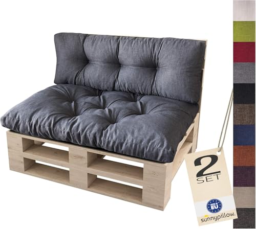 sunnypillow Set 2 Coussins pour Palette Euro Canapé Jardin Salon - Siège 120 x 80 x 12 cm + Appui 120 x 40 x 15 cm - Extérieur - Différentes Tailles et...