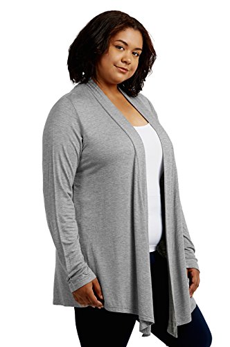 Image of Cardigan - Women's Classic Chic Rayon Fabric Cardigan Sweater for Layering All Season Open Drape Cute Comfortable and Durable Plus Size (3XL, H.Gry)