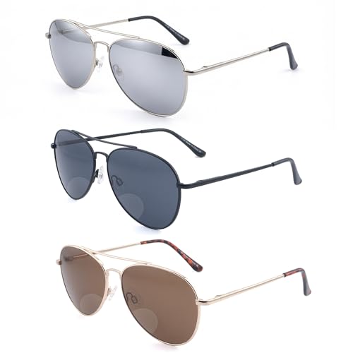 Classic Bifocal Sunglasses,Men's Command Aviator Metal Reading Glasses 1.75