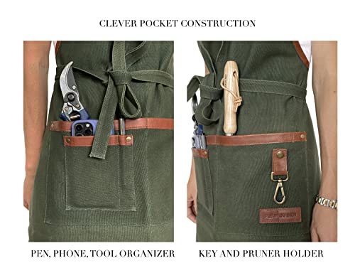 Garden Apron For Women Men, Gardening Apron With Pockets And Adjustable Leather Straps, Canvas Waist Kitchen Apron For Harvesting Weeding Gardening Cooking Baking, Gardener Gift Idea #TOP2