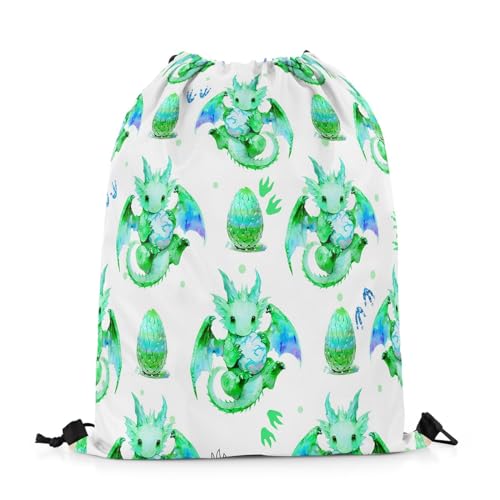 Feelyou Mochila de desenho animado de dragão com cordão e estampa de ovo de dragão, Verde, 13'x15.7', Mochilas Daypack