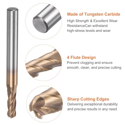 Image of HARFINGTON Ball Nose End Mill 4 Flute 13 /64 inch Diameter 1 /4 inch Shank Tungsten Carbide Spiral CNC Router Bits 5 /8 inch Cutting Length Single End Ball Cutting Tool for Carving Engraving Grinding