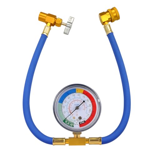 TNAIYH R134A Car AC Refrigerant Charge Hose Kit, Air Conditioning Charge Hose with Gauge & 1/2 Dispensing Valve, Vehicle Refrigerant Recharge Measuring Accessories, Universal Fit