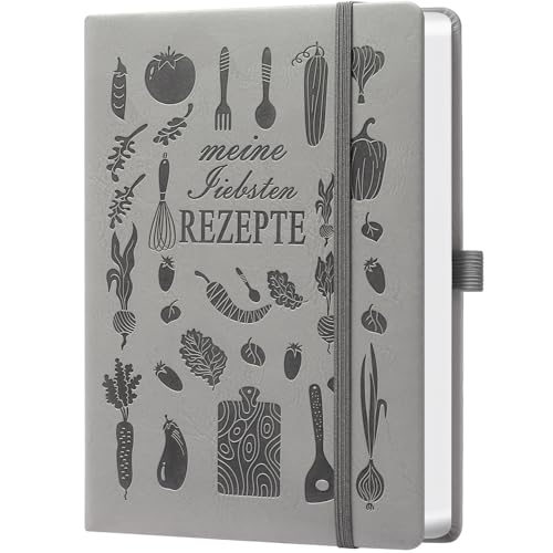 HwxBen Rezeptbuch A5 zum Selberschreiben – Meine Lieblingsrezepte – DIY Koch- & Backbuch zum Ausfüllen – Küchen-Designs, 120g Papier (14,5 x 21 cm)