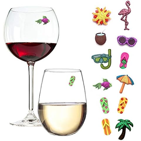 Simply Charmed Beach Magnetic Wine Glass Charms - Cocktail Markers for Making Your Drink Unique – Set of 12 Summer Glass Identifiers with Magnets Cover