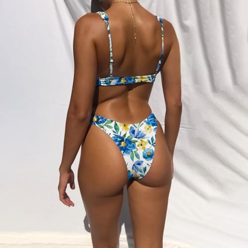 Image of Bathing Suits for Women Deep V Neck Sexy Two Piece Bikini Sets for Women Thong Halter Cheeky Swimsuit