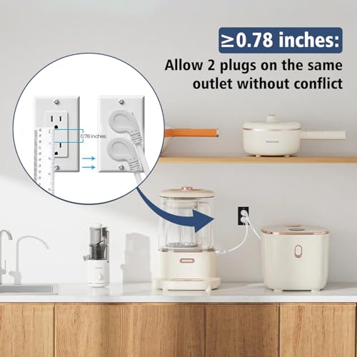 1875W Short Extension Cord,15A 14AWG Low Profile Flat Plug Heavy Duty Extension Cord Outlet Saver 3-Prong Grounded Power Extension Cable (White 3 Feet) - Thumbnail 5