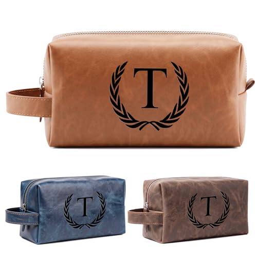 XUMGCUTM Leather Toiletry Shaving Travel Bag for Men Engraved Initial