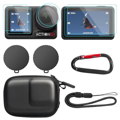 SYMIK Kleine Tasche für DJI Osmo Action 5 Pro Silikon Objektivdeckel Displayschutzfolien für DJI Osmo Action 5 Pro HD 9H Härte Tragbare Tragetasche Reisetasche Mini Case für Action 5 Pro Zubehör