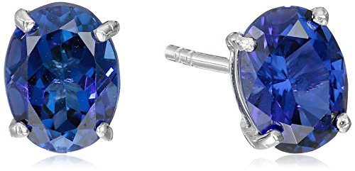 Amazon Collection Sterling Silver Created Blue Sapphire Stud Earrings