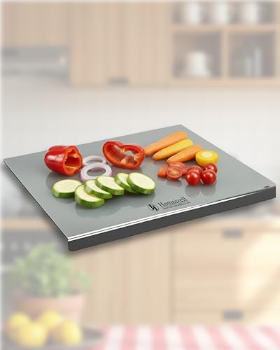 Image of Premium Large Countertop Stainless Steel Chopping Board (35 x 31 cm) - Heavy-Duty Kitchen Cutting Board for Vegetables, Fruits, Meat & Roti Making - Hygienic, Rust-Resistant & Easy to Clean