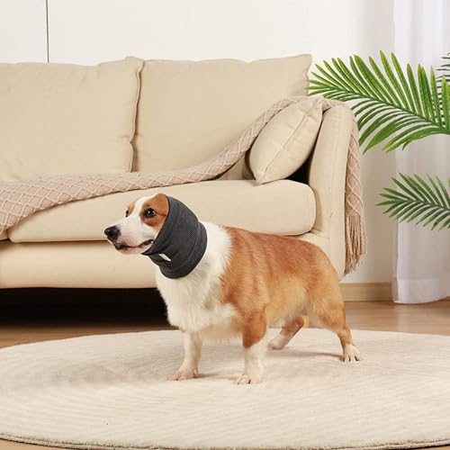 Image of Dog Ear Cover Muffs Noise Protection, Comfort Calming Anti Anxiety Relief Snood for Dogs Grey L