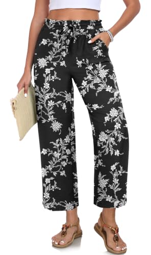 Image of EDUWU Women Casual Pants Loose High Waist Cropped Palazzo Beach Pants Summer Outfits 2026 Trendy