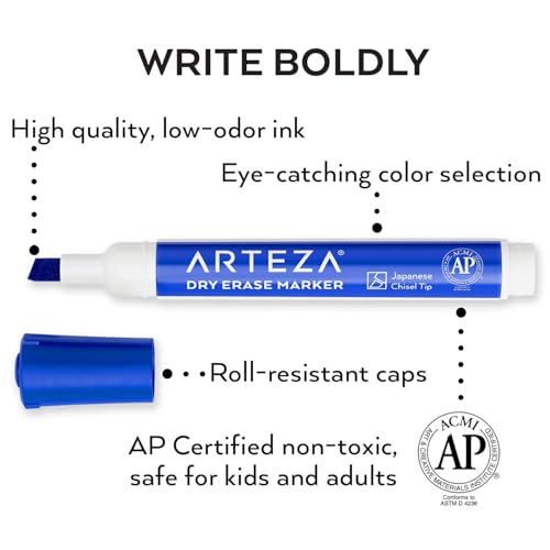 ARTEZA Dry Erase Markers, Bulk Pack of 36 Blue Whiteboard Markers with Chisel Tip, Low-Odor, Quick-Drying Ink for Office, Meeting Rooms & Home Use by ARTEZA - Image 4